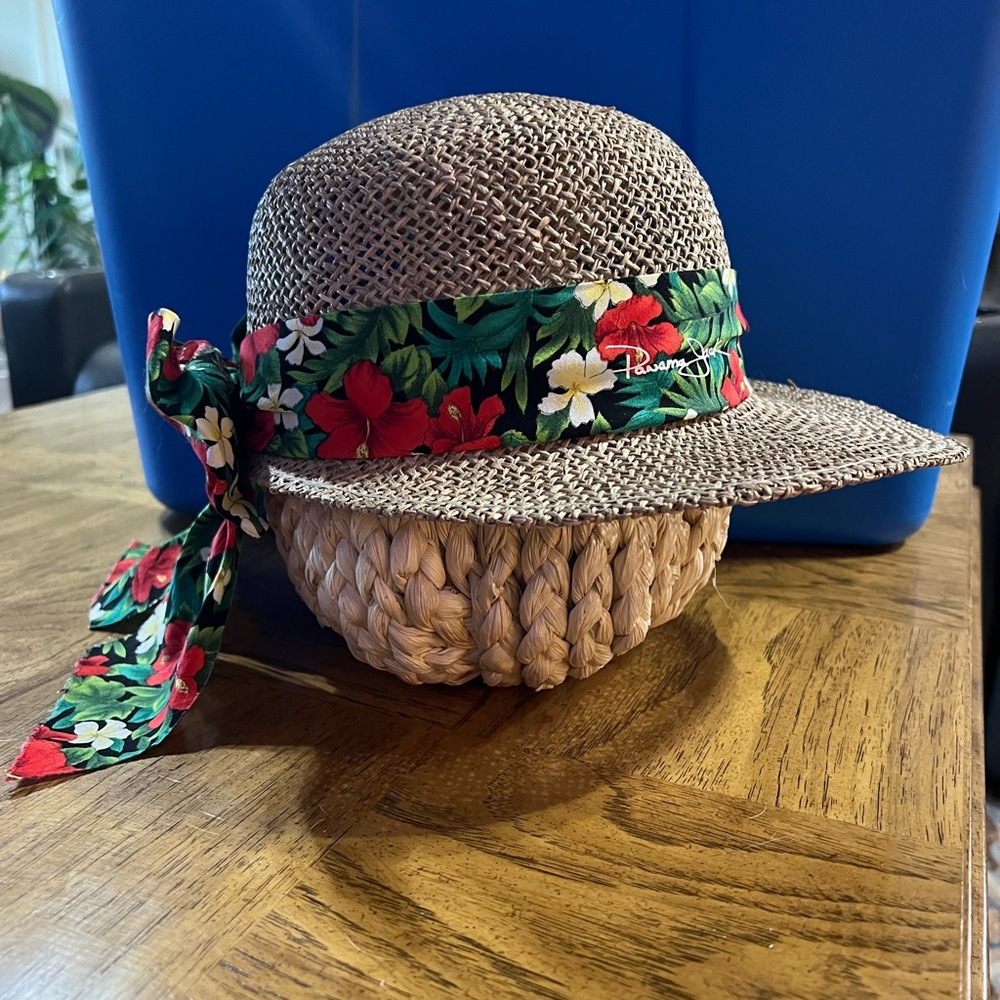 Panama Jack Straw Hat with Floral Bow Ribbon